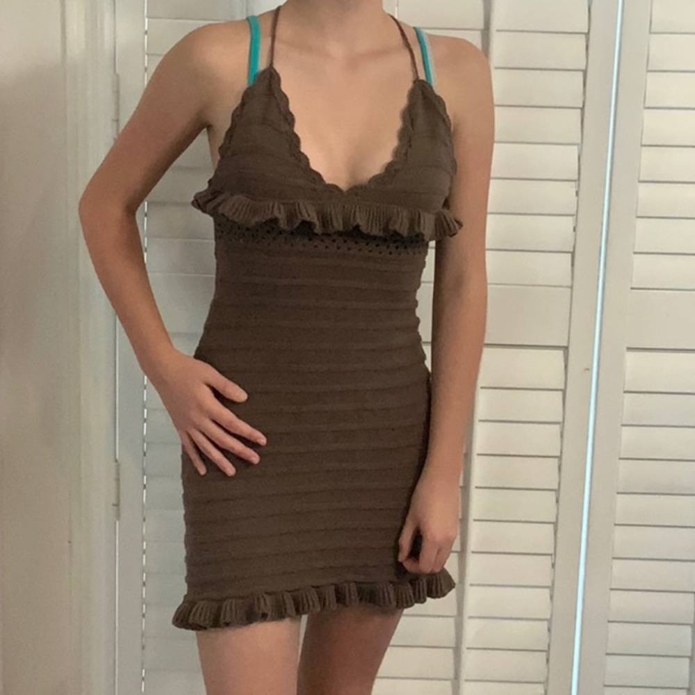 Papermoon Size Small Brown Knit Mini Dress